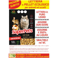 Lettiera Biologica in Pellet Ecologico per Animali Domestici e Uccelli SuperPets Universale  N° 1 - 18L. 6Kg