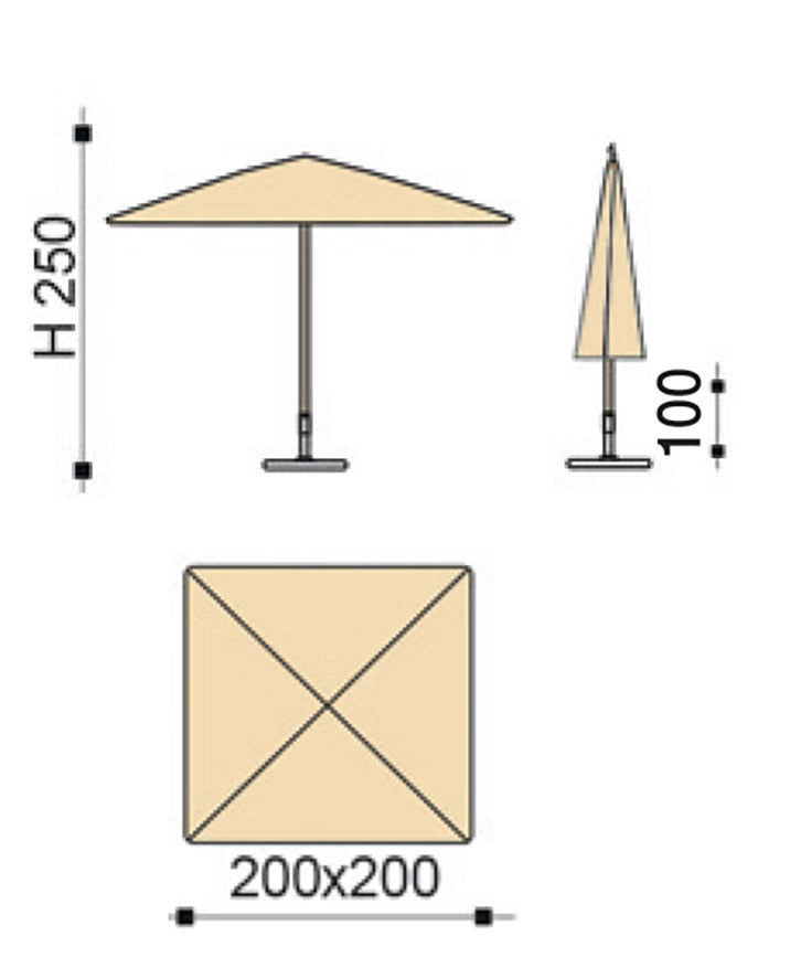 Ombrellone da Giardino 2x2 m Palo Ø38 mm in Alluminio Tessuto Dralon Acrilico Border Ecru