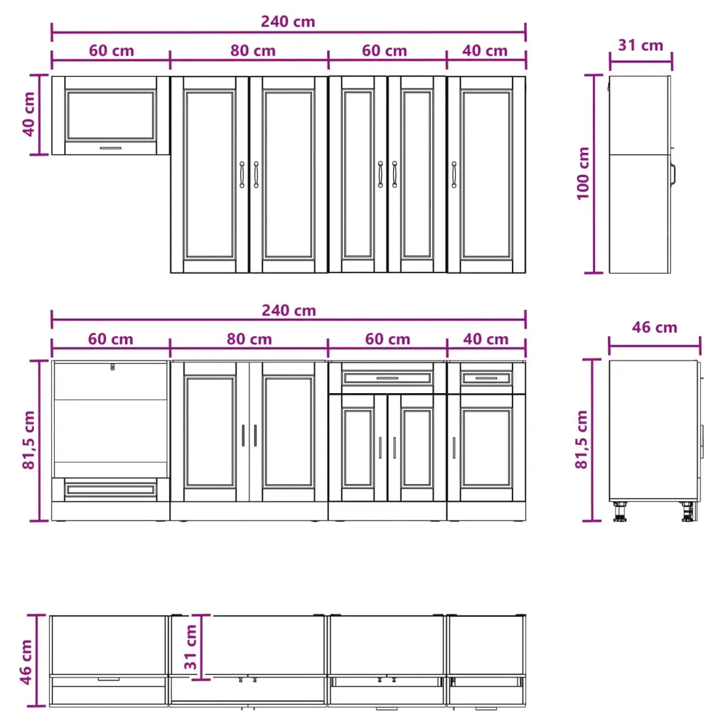 Unità Cucina PORTO 8 pcs Nero Legno ingegnerizzato 3438164