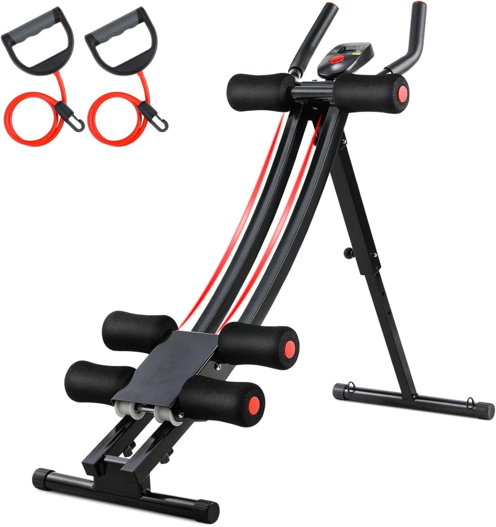 Panca per Addominali Pieghevole, AB Trainer, Panca Palestra Pieghevole, Salvaspazio, 4 Livelli di Resistenza, Trainer Addominale per casa, con Monitor LCD, peso Utente fino a 120 kg