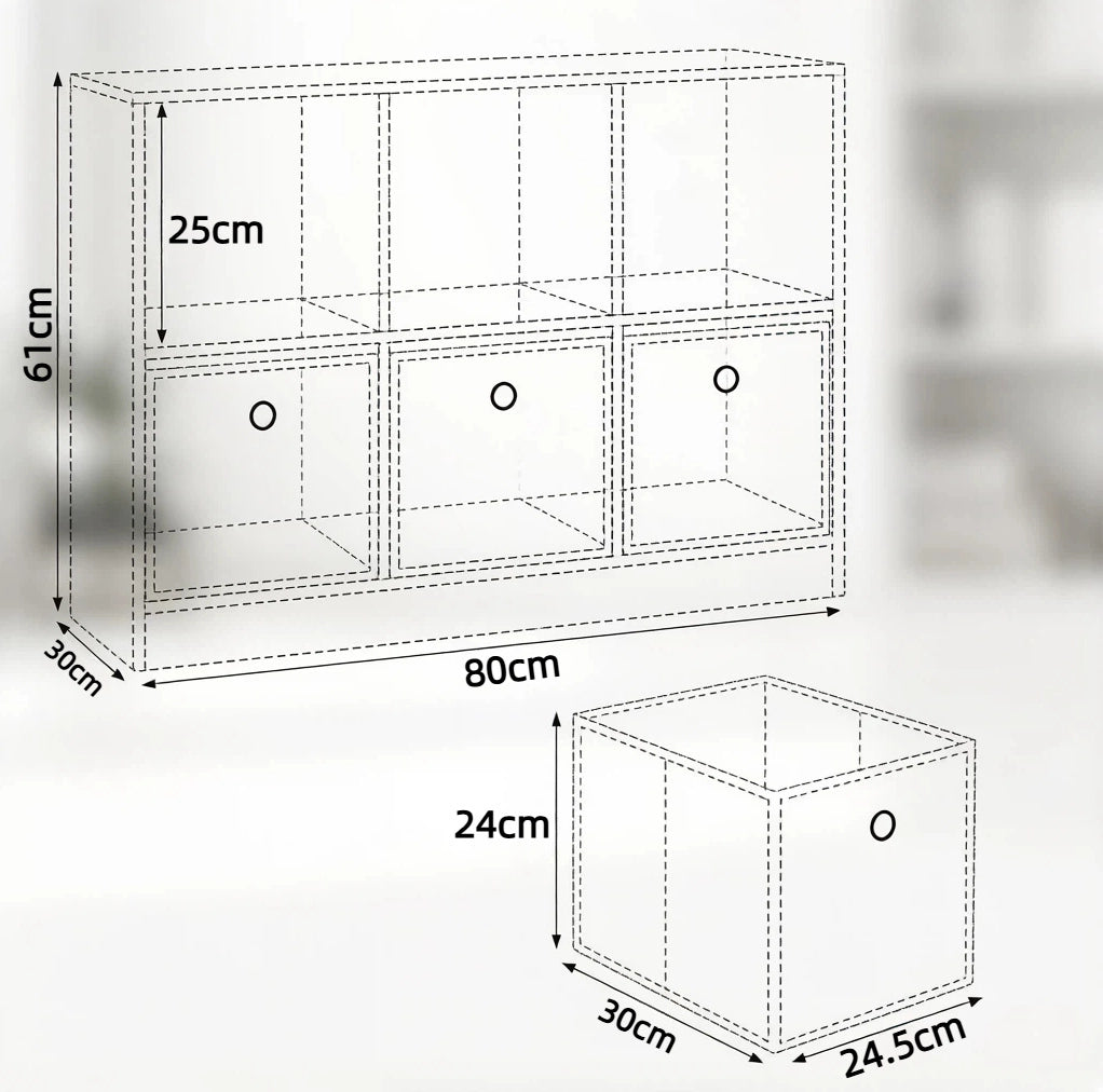Libreria cubby 80x30x61 cm in legno bianco e nero con 3 cassetti