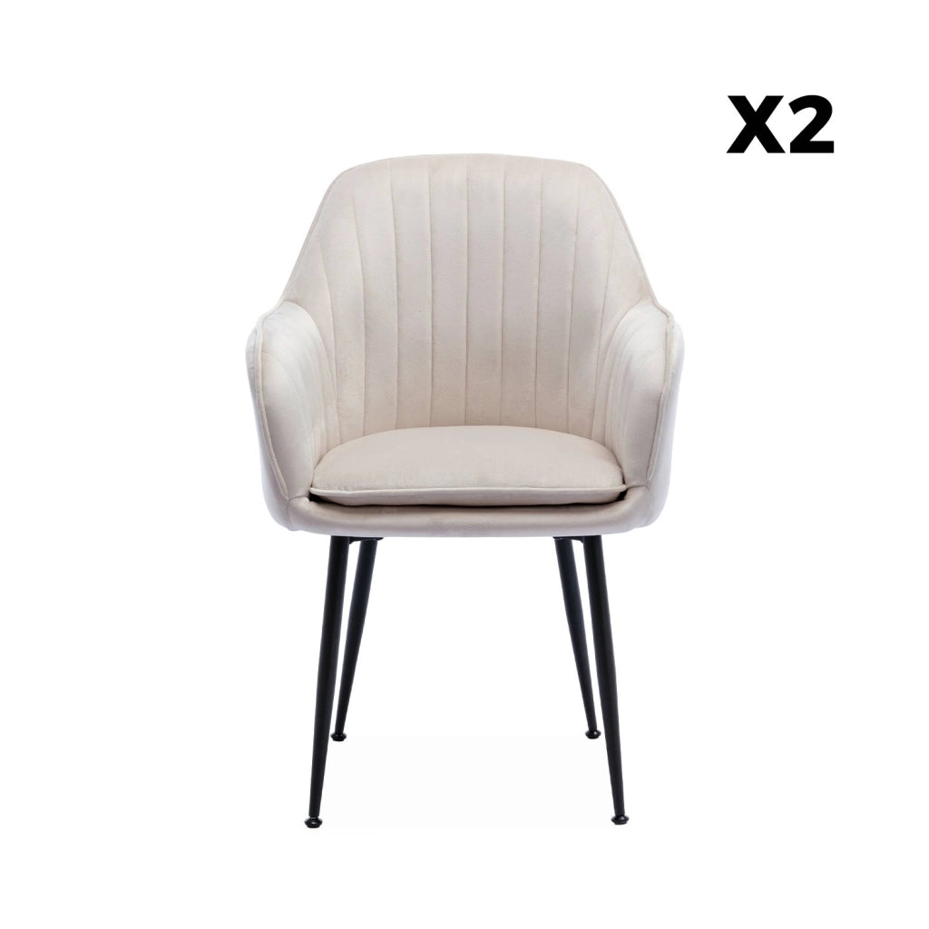 Set 2 poltrone in velluto con gambe in metallo, bianco sporco