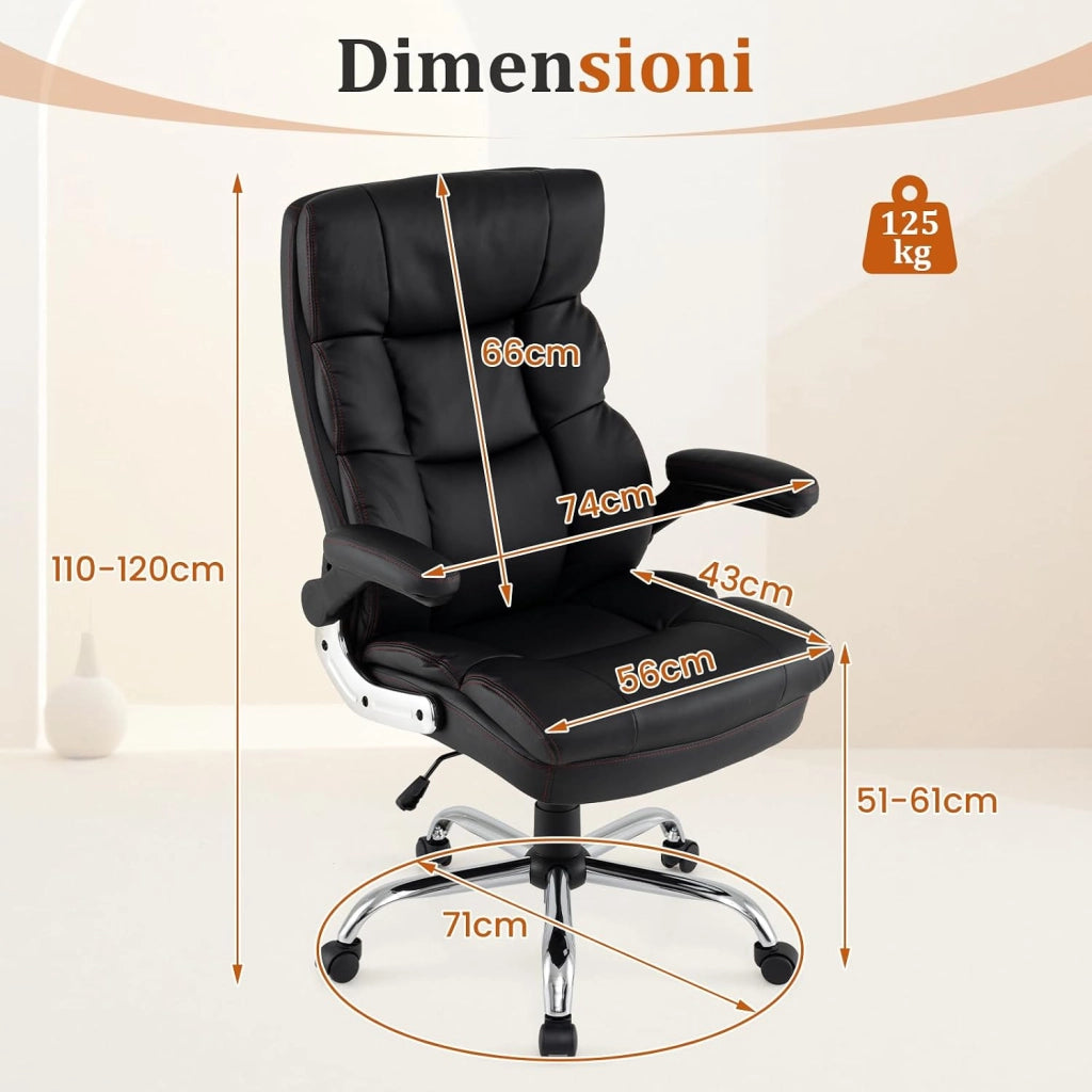 Sedia da Ufficio con Altezza Regolabile, Sedia Ergonomica Girevole per Scrivania, Funzione d’Oscillazione e Braccioli Ribaltabili, per Ufficio Sogiorno, Portata 125 kg