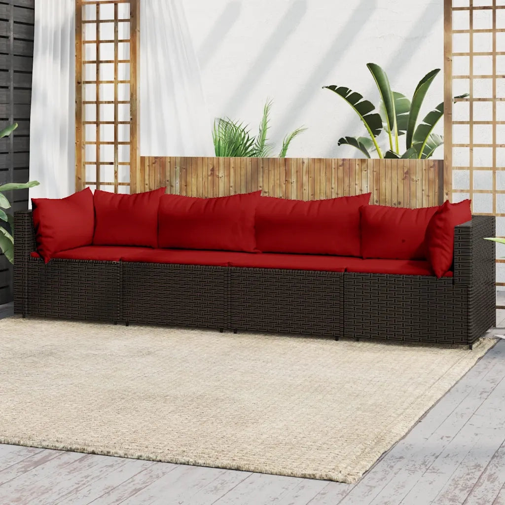 Set Mobili da Giardino 4 pz con Cuscini in Polyrattan Marrone 319816