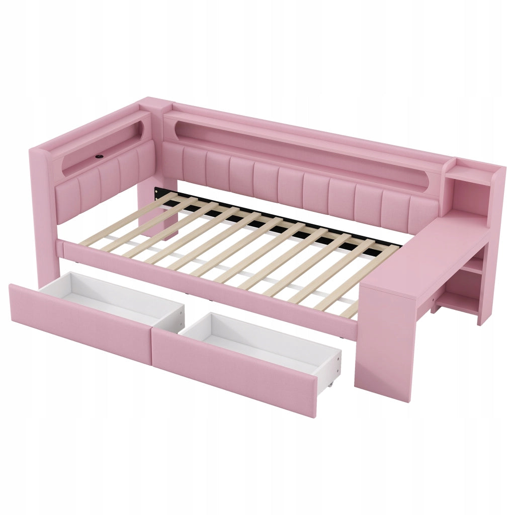 Letto imbottito 90x200 rosa - Xylo - USB LED