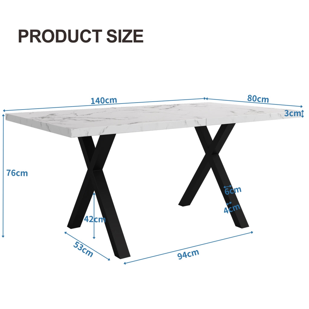 Tavolo da pranzo in MDF effetto marmo con gambe incrociate, stile moderno, per soggiorno e sala da pranzo, bianco