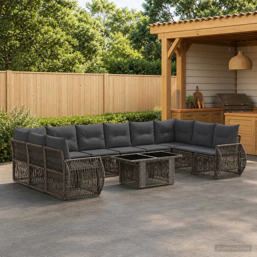 Set Divano da Giardino 11 pz Grigio e Grigio Scuro polyrattan 3436994