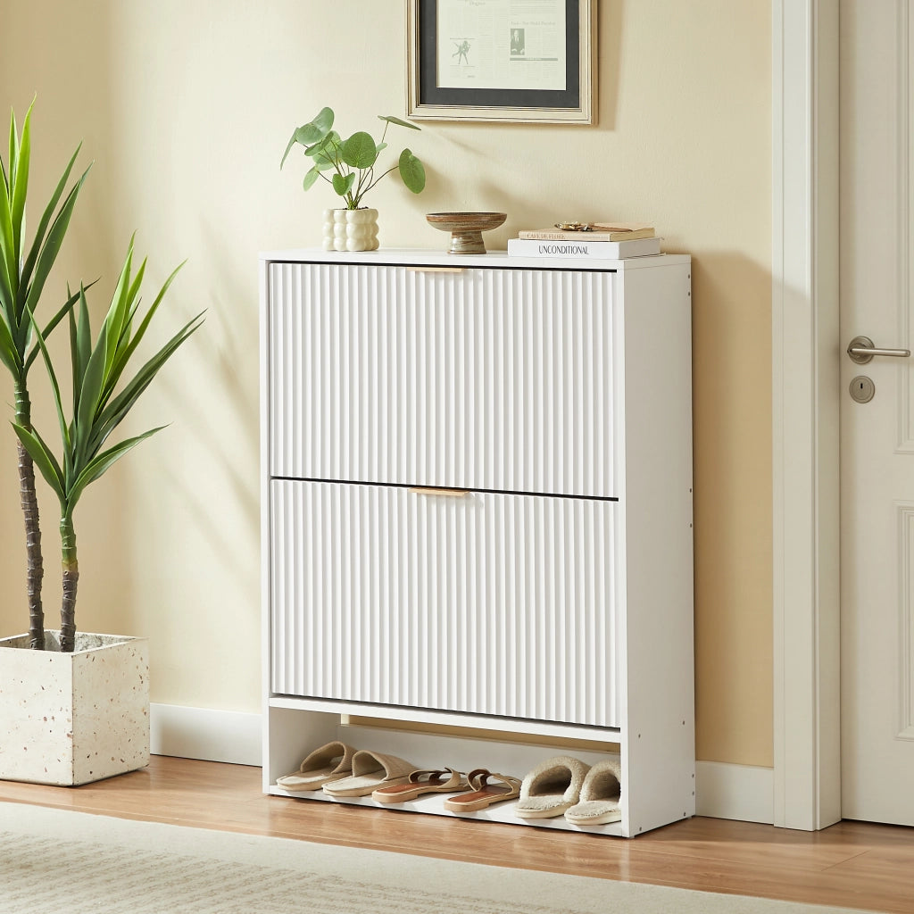 Scarpiera salvaspazio 80 x 24 x 102 cm in bianco con ripiani regolabili e sistema antiribaltamento