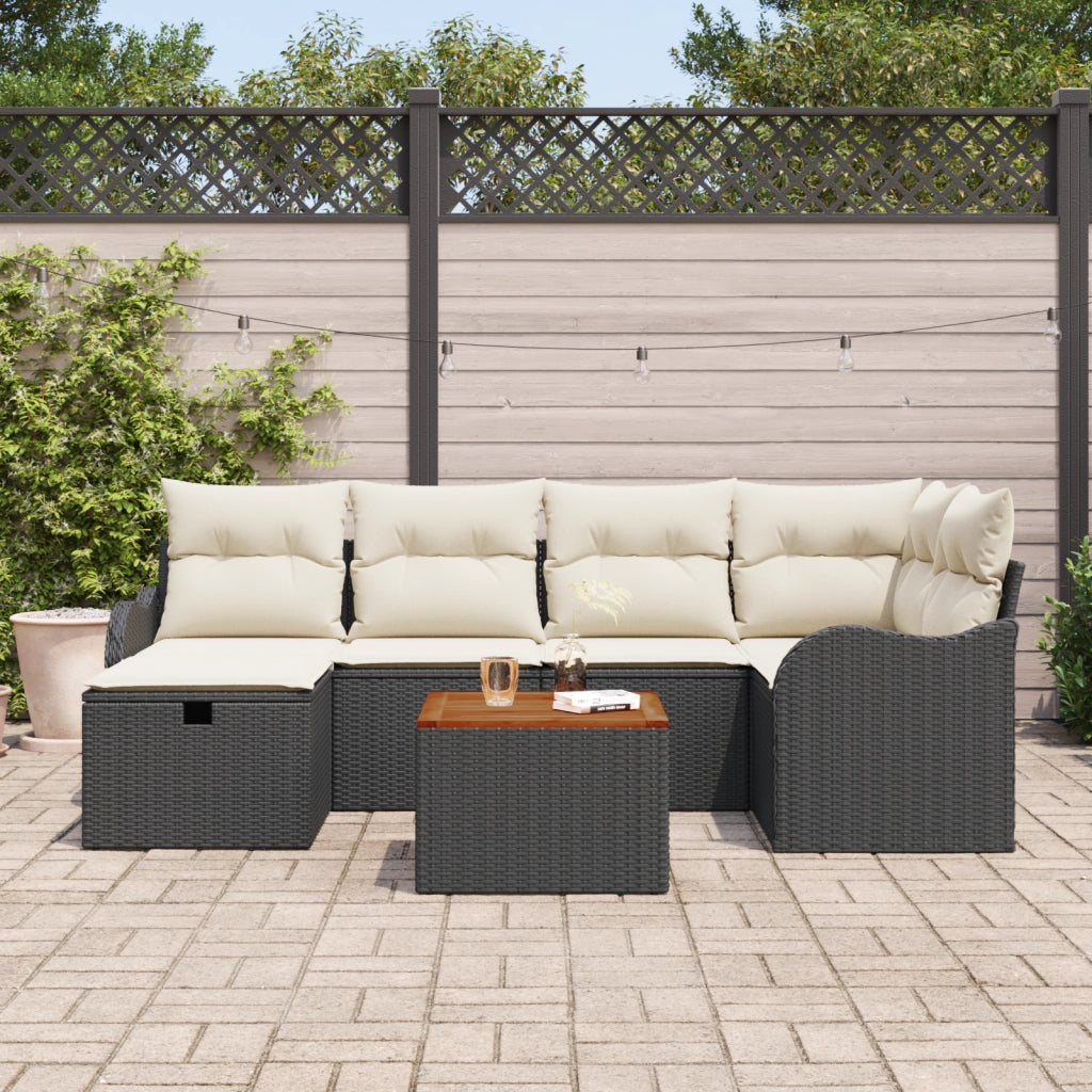 Set di divani da giardino a 7 pezzi con cuscini neri in polyrattan