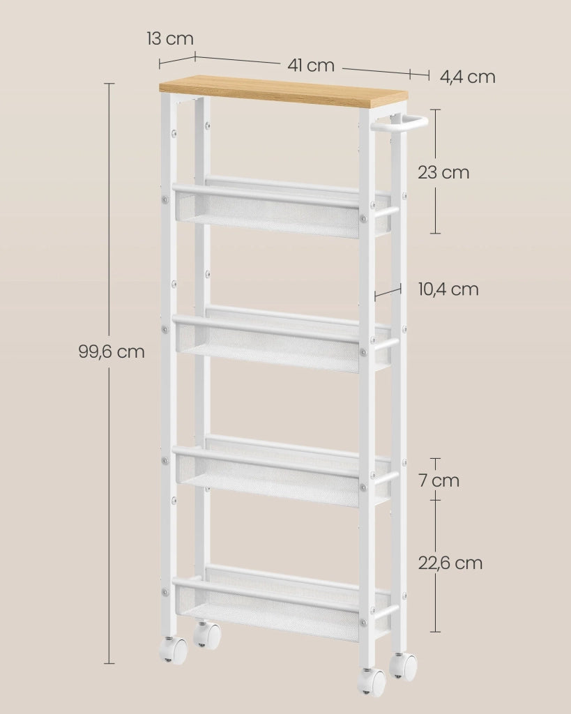 Carrello di servizio ripiano portaoggetti mobile design sottile ruote girevoli a 360° struttura in metallo per cucina soggiorno ufficio bianco 12_0005290
