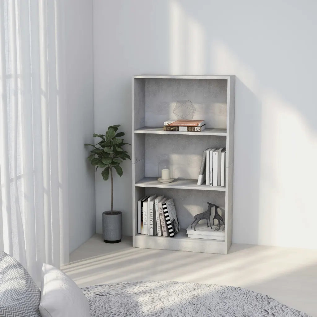 Libreria a 3 Ripiani Cemento 60x24x109 cm in Legno Multistrato 800868
