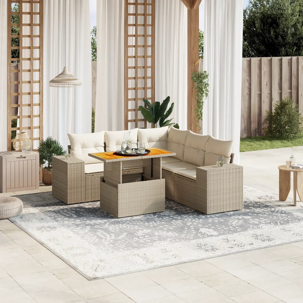 Set Divano da Giardino 6 pz con Cuscini Beige in Polyrattan 3272633