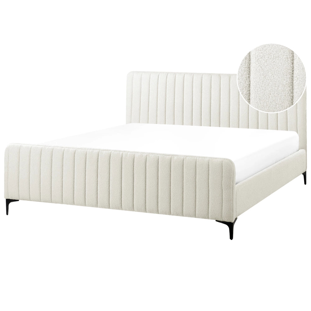 Letto in bouclé bianco sporco UE Matrimoniale 180 x 200 cm Testiera Imbottita con Gambe in metallo Design moderno