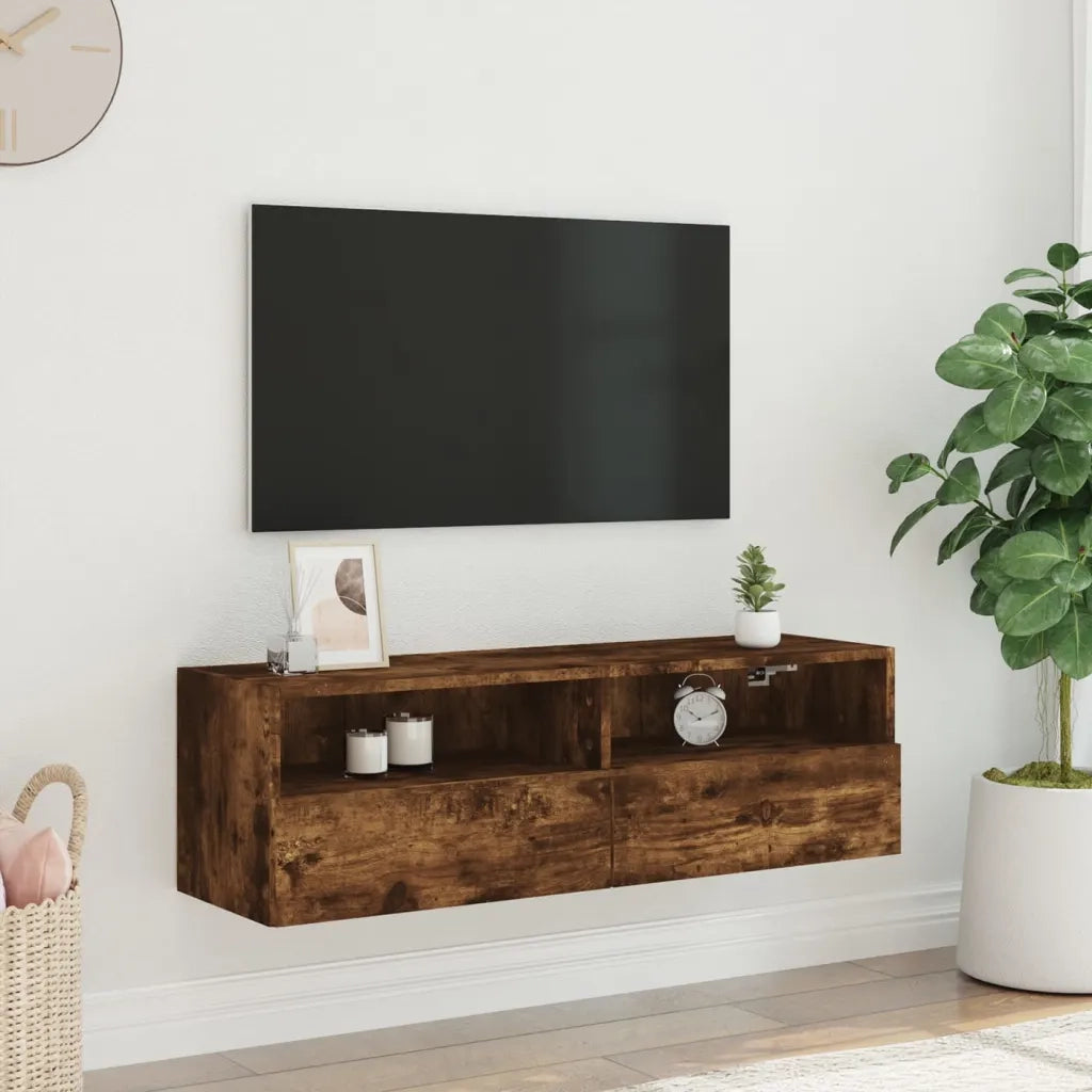 Mobile TV a Parete-Mobile TV a Muro Rovere Fumo 100x30x30 cm Legno Multistrato