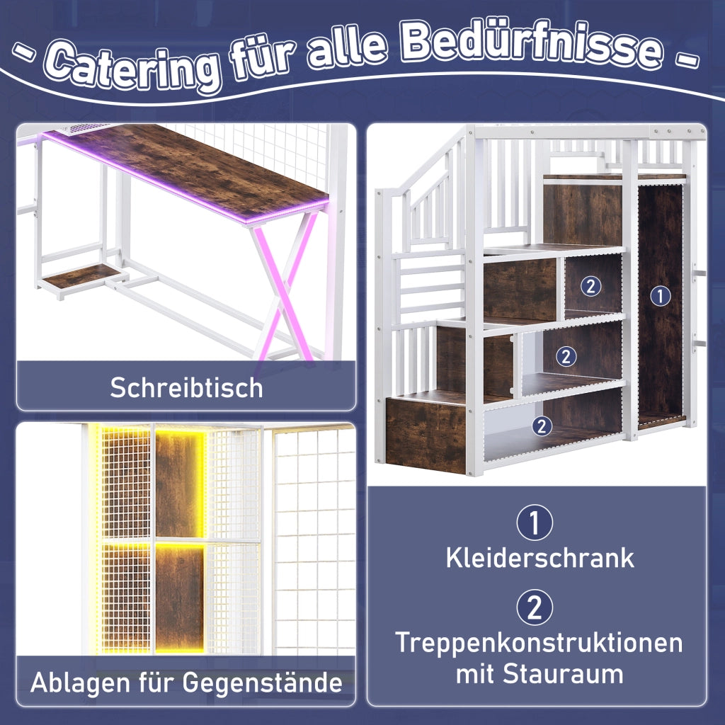 Letto a castello bianco con funzione illuminazione LED 140x200cm