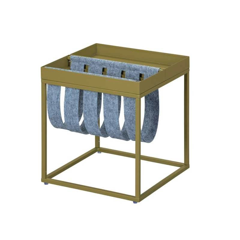 Tavolino Inter Link 35x35x40cm in metallo verniciato grigio con porta riviste in lana cotta