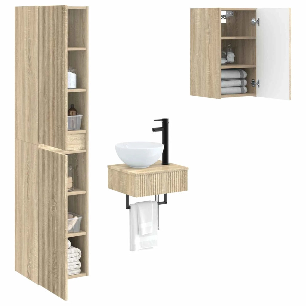 Set di mobili per il bagno 3 pz Rovere Sonoma 3406045