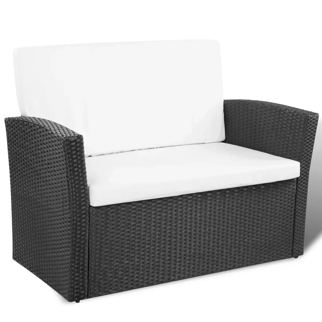Set Divani da Giardino 4 pz con Cuscini in Polyrattan Nero cod mxl 32811
