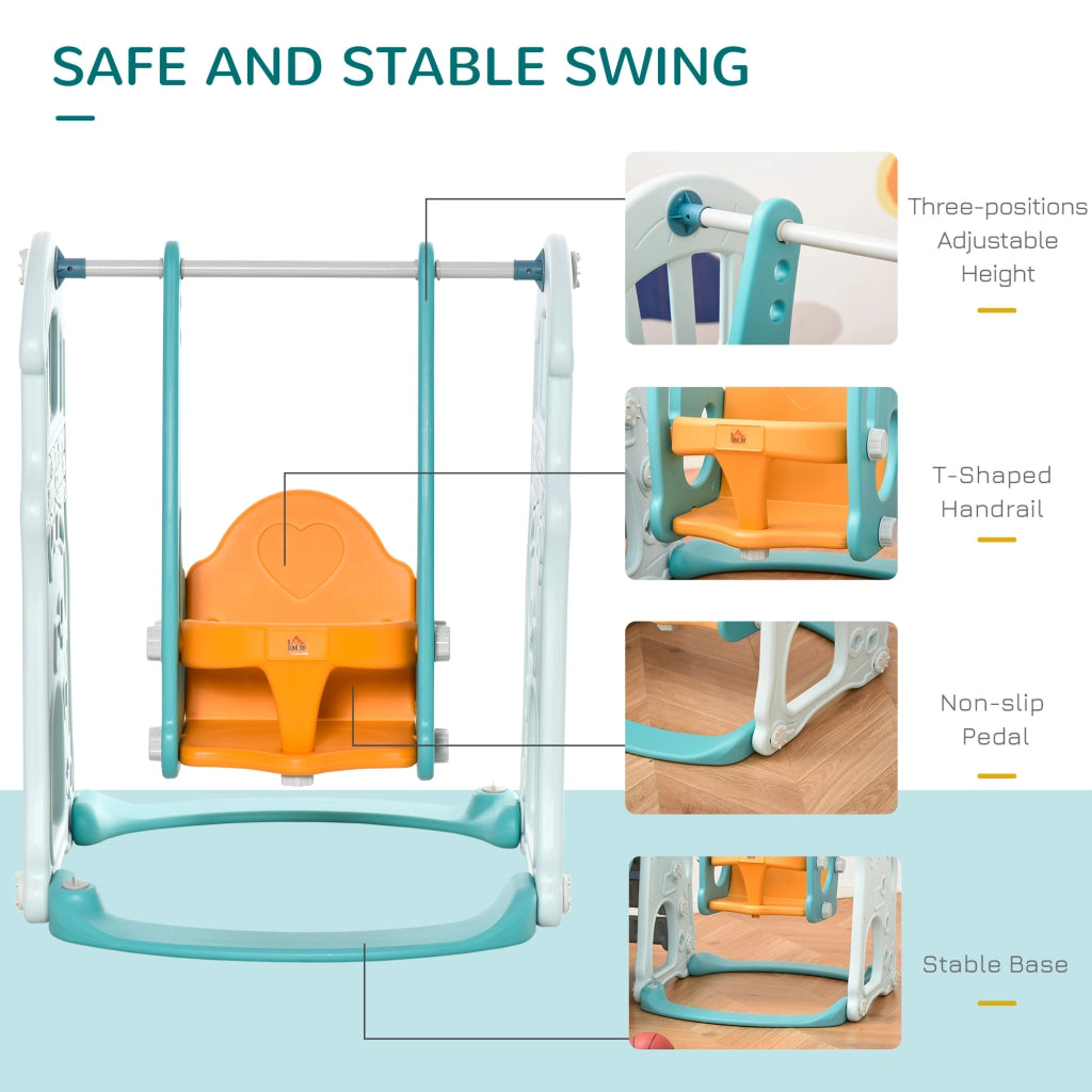 EasyComfort Scivolo 3 in 1 per Bambini con Altalena Regolabile, Canestro e Palle per Cameretta e Giardino, 149x186x98cm, Blu e Arancione