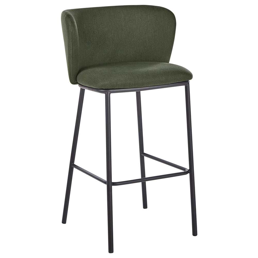 Set di 2 sedie da bar Rivestimento in poliestere verde scuro Gambe in metallo nero Sgabelli senza braccio Schienale curvo Sala da pranzo moderna Cucina