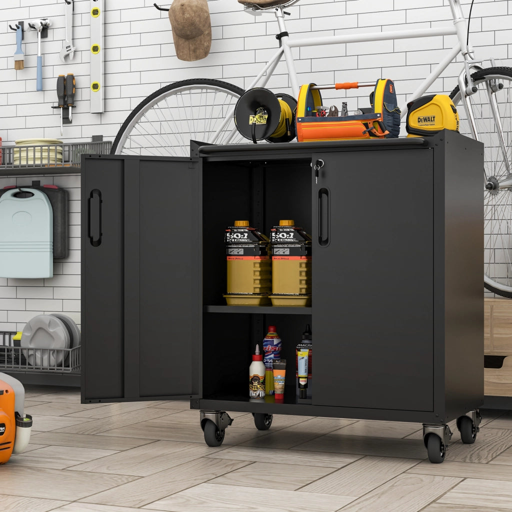 ARMADIO PORTAOGGETTI IN METALLO 75x42x88 cm Nero con ruote e serratura