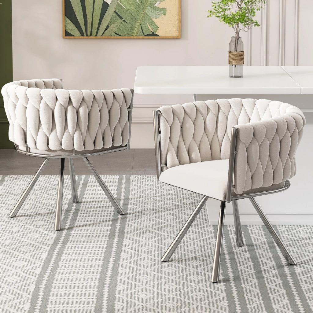 Set di 6 sedie da pranzo girevoli con schienale ergonomico in velluto beige