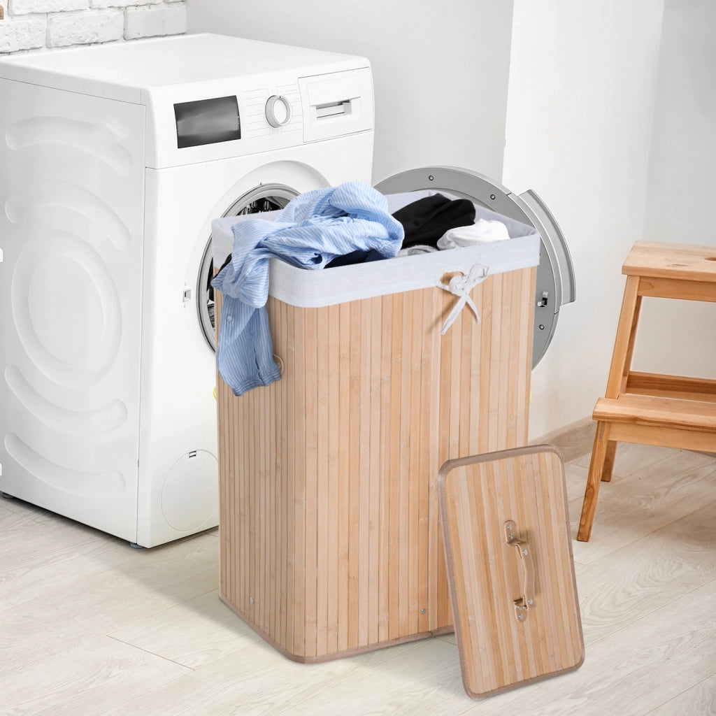 Cestino Portabiancheria in Bamb¨´ con Coperchio e Sacco Tessuto ¨C Zephmum ¨C Naturale 40x30x60cm