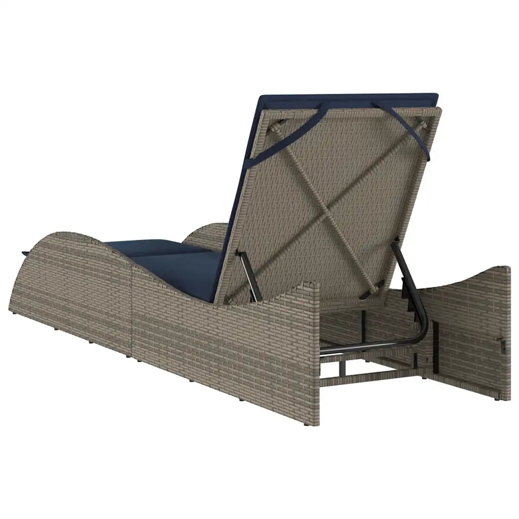 Lettino Prendisole con Cuscino Grigio 60x205x73 cm in Polyrattan 368284