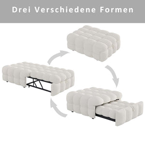 Pouf letto 2in1 - Xylo - beige, tessuto teddy, morbido, trasformabile