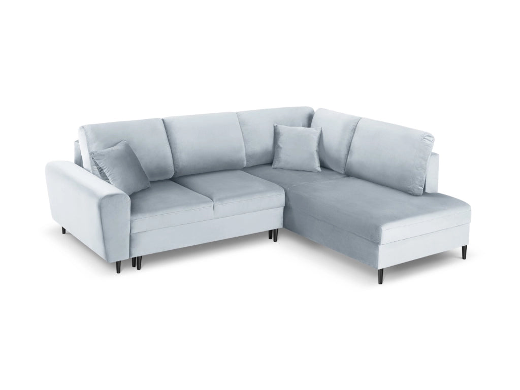 Cosmopolitan Design - Divano convertibile angolare destro con contenitore "Kyoto" 5 posti in velluto azzurro 