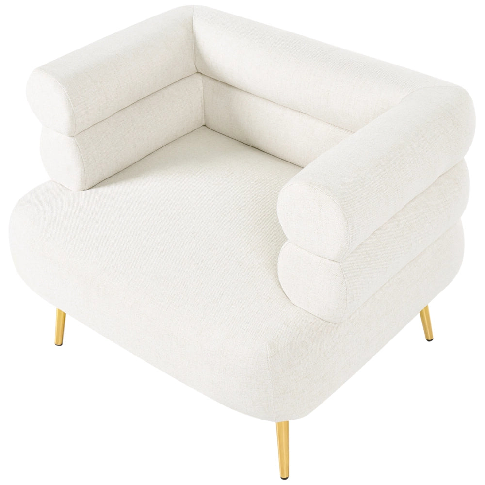 Poltrona bianco sporco rivestimento in tessuto gambe in acciaio dorato soggiorno camera da letto poltrona decorativa