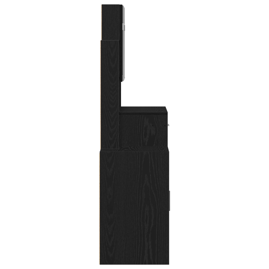 Tavolo da toeletta con specchio e luci LED in rovere nero