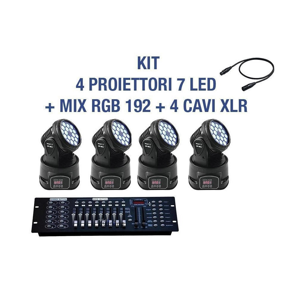Trade Shop - Kit Proiettore Led Rgb Testa Mobile Rotante 7 Led Dmx + Mixer Dmx Rgb 192 -