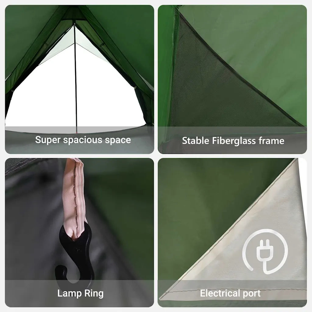 Tenda Familiare con tetto Verde e Bianco 220 x 220 x 184 cm 4100673