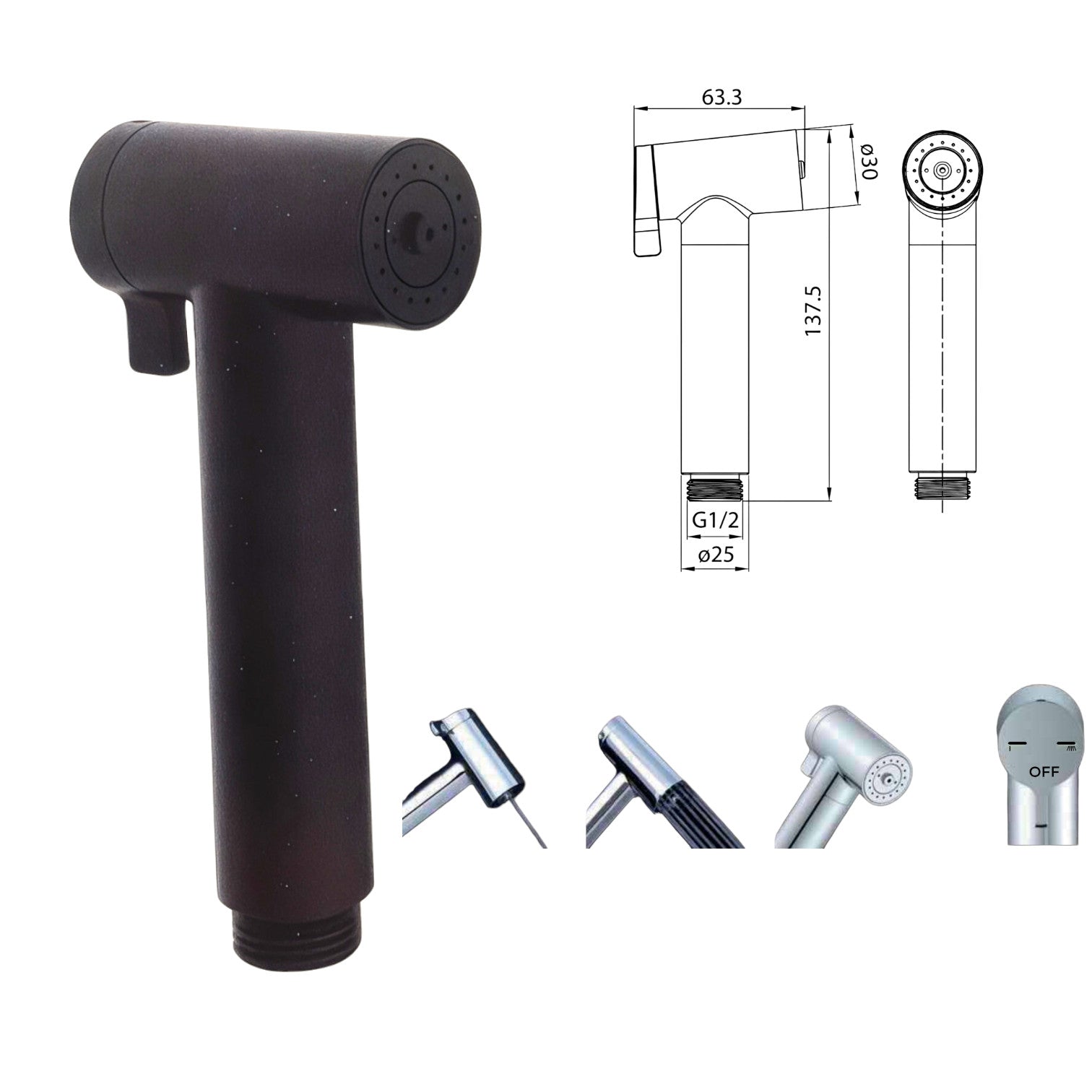 Doccetta idroscopino triplo utilizzo nera opaca