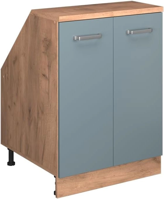 Mobile sottotetto Rion, Grigio-blu, 60 x 81.6 cm con 2 porte, carcassa 60 cm profondità, adatto per il salvaspazio sotto tetti spioventi