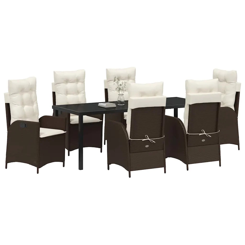 Set da Pranzo per Giardino con cuscino 7 pcs Marrone polyrattan 3380496