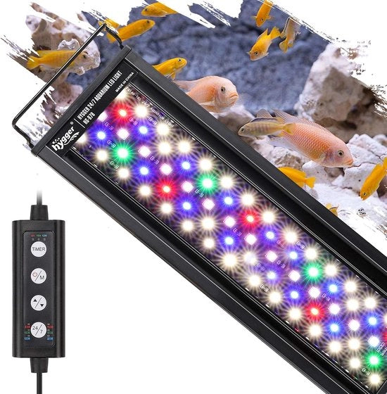 Illuminazione acquario LED con modalità 24/7 per imitazione dell'alba e della luce naturale - timer e regolazione dell'intensità - supporto estensibile - 7 colori - 22 W