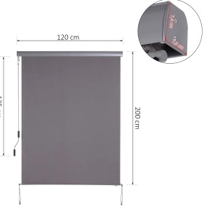 Tenda verticale balcone 120 x 200 cm in alluminio grigio a manovella