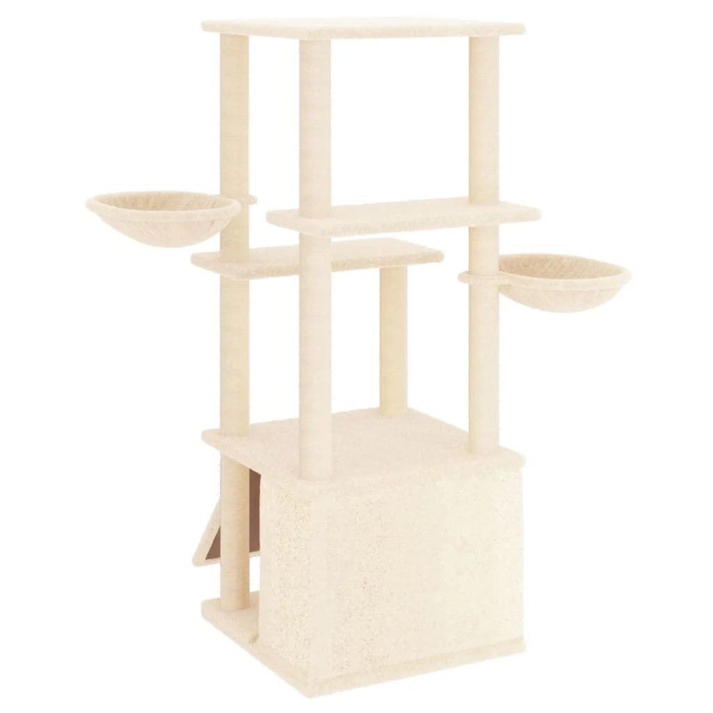 Tiragraffi per gatti torre per arrampicata giocattolo piattaforma per arrampicata con tiragraffi in sisal 133 cm crema 02_0022469