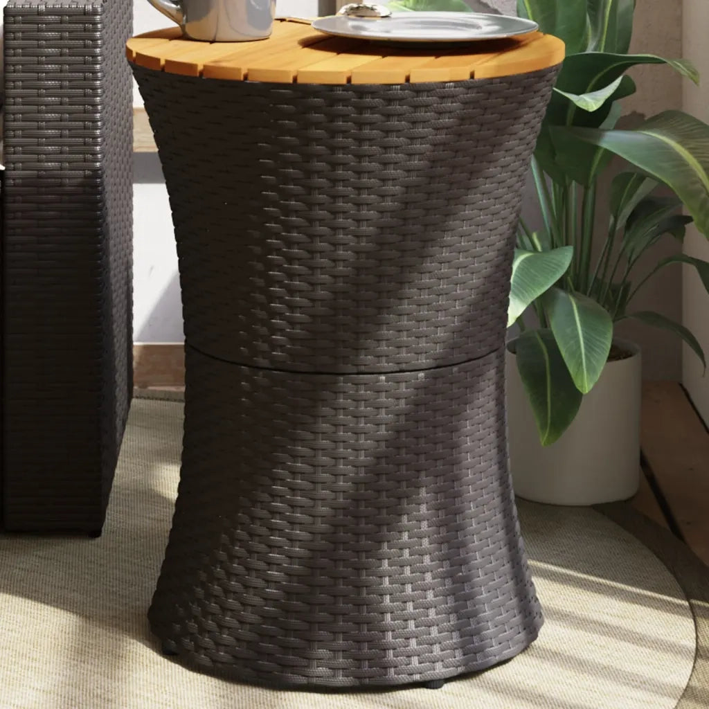 Tavolino-Tavolino da soggiorno-Tavolo Giardino Forma Tamburo Nero Polyrattan Legno Massello