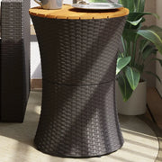 Tavolino-Tavolino da soggiorno-Tavolo Giardino Forma Tamburo Nero Polyrattan Legno Massello