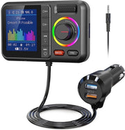 Adattatore Bluetooth adatto per l'auto con trasmettitore FM, Bluetooth V5.0, grande schermo, supporta chiamate a mano libera, Siri e Google, visualizzazione di musica MP3, subwoofer e espansione TRE, carta TF/AUX - KM28 Nero