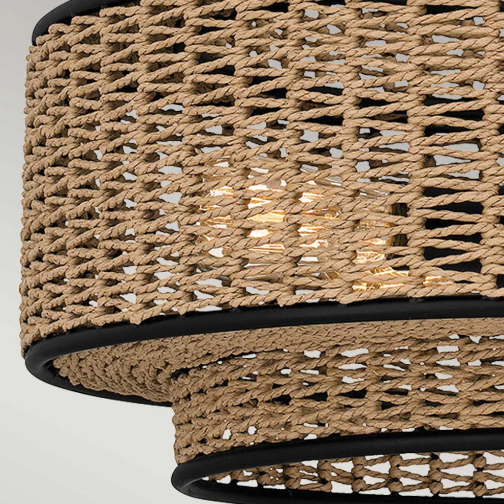 Sospensione boho in rattan beige/nero 5xE27 Quoizel Teton