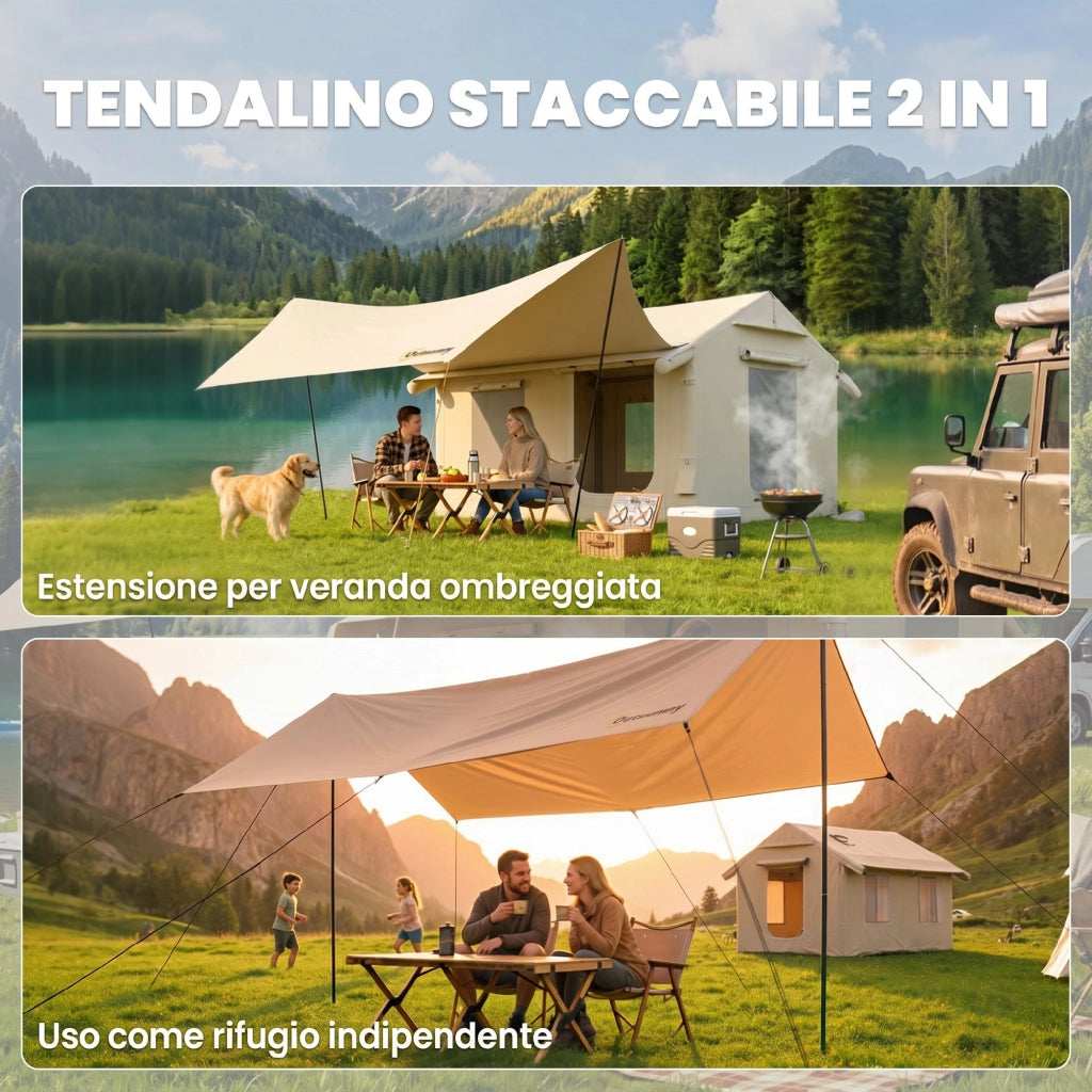Tenda da Campeggio Gonfiabile con Pompa, Impermeabile 3000mm e Antivento, Cachi