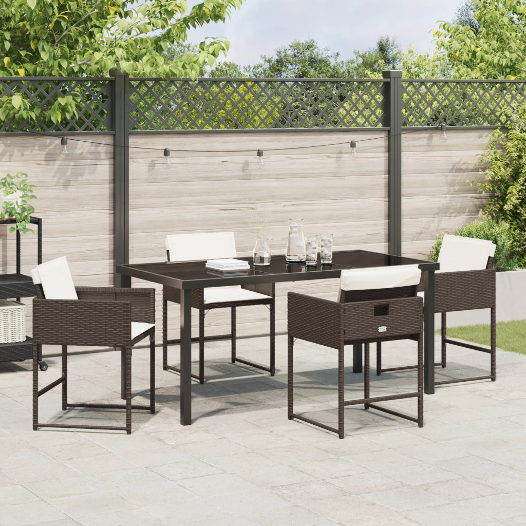 Set da Pranzo da Giardino 5 Pezzi con Cuscini Marrone Rattan Sintetico