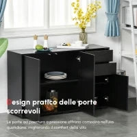 Mobiletto Multiuso Nero con 2 Cassetti e 2 Armadietti ad Apertura a Pressione, 117x36x74cm
