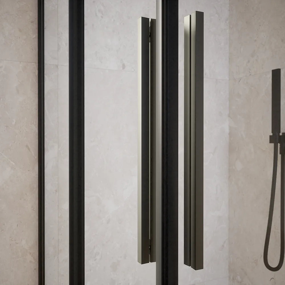 Box doccia angolare 80x120cm due ante scorrevoli  vetro 8mm trasparente profili nero opaco h195 | Creta