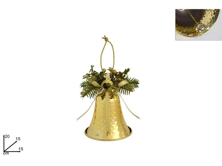 Decorazione Natale Campana con Campanellini e Bacche Oro 15 cm