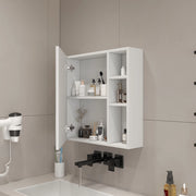 Armadietto a specchio da bagno con ripiani interni, porta specchio di sicurezza, per bagno e trucco, bianco, 55 × 56 cm
